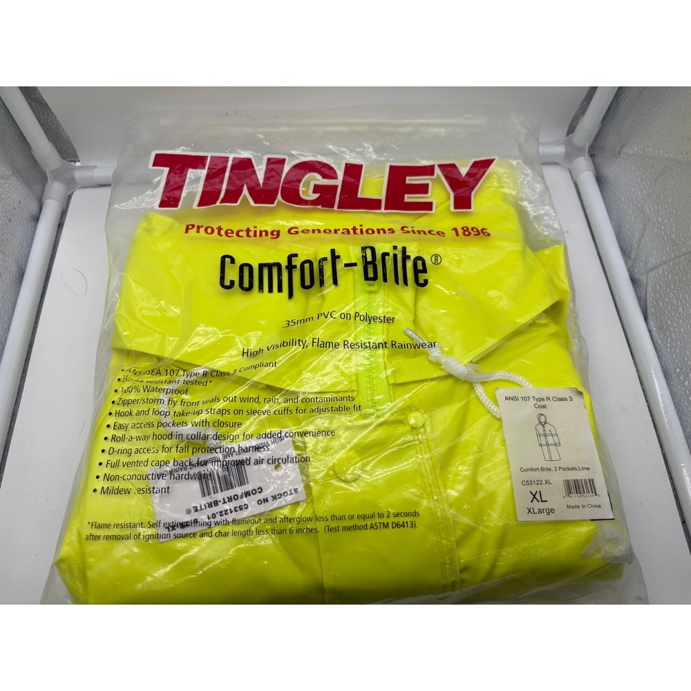 Tingley C53122 Comfort-Brite Coat Hi-Vis Class 3 Raincoat FR Lime XL NWT